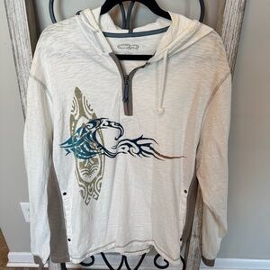 Crazy Shirts Tribal Wave Surf Hoodie‎ Quarter Zip L Cotton Cream